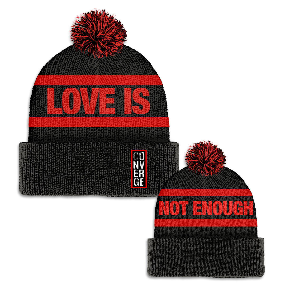 Love Is Not Enough Pom Beanie (Black/Red)